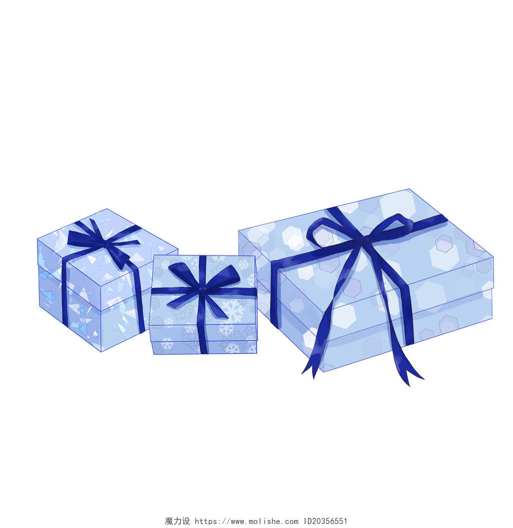 三个蓝色蝴蝶结礼盒